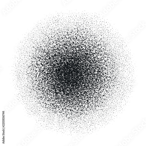 Noise grain spray radial gradient. Vector Round grain effect. Dot dissolve texture. Black stipple vector pattern background.