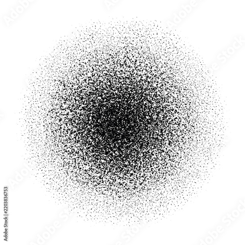 Noise grain spray radial gradient. Vector Round grain effect. Dot dissolve texture. Black stipple vector pattern background.