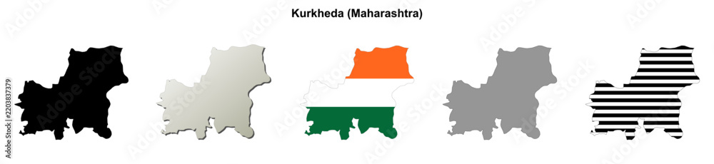Fototapeta premium Kurkheda (Maharastra) blank outline map set