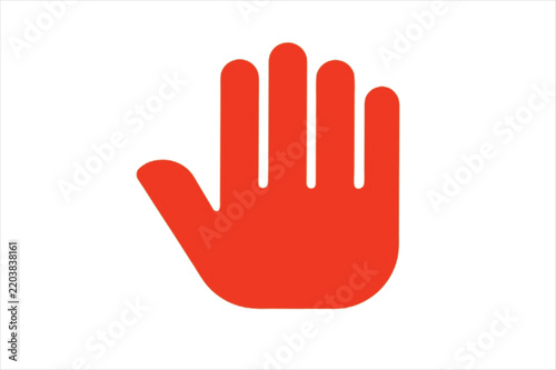 Red stop hand icon symbol warning halt gesture on white background.