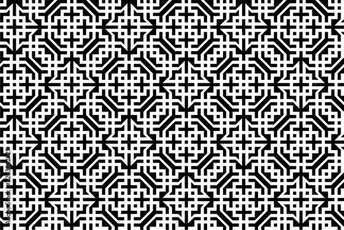 Seamless Islamic Geometric Pattern in Black and White, Abstract Moroccan Ornament Background
