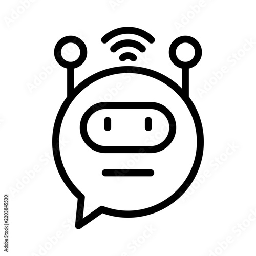 AI Chatbot Speech Bubble Line Icon with Wireless Signal