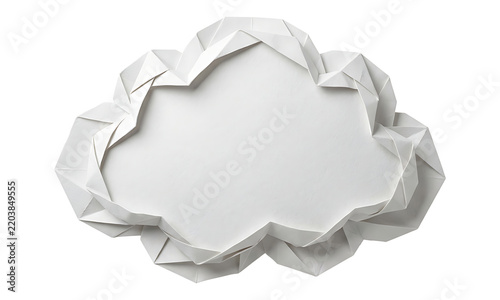 Detailed white origami cloud shape with sharp geometric folds a modern paper art design isolated on transparent background