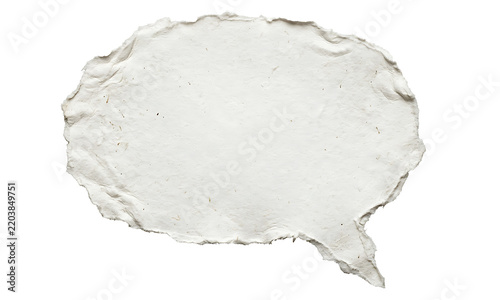Rough torn paper in the form of a speech bubble is isolated on a clear transparent background for adding text