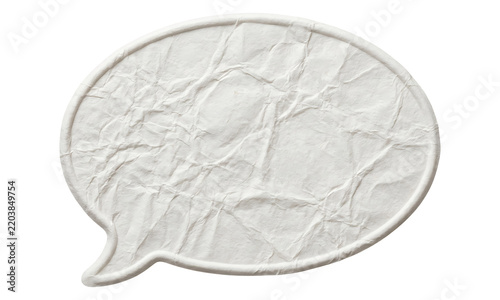 A digitally isolated crumpled paper speech bubble with a noticeably rough and textured surface on a clear transparent background