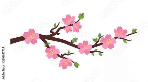 Cherry blossom floral drawing on a brown branch with pink petals