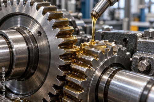 Industrial Gear Lubrication and Machinery Maintenance Close-Up