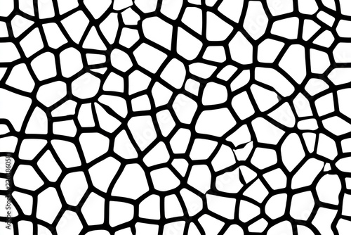Black and White Seamless Mosaic Pattern with Irregular Polygonal Shapes