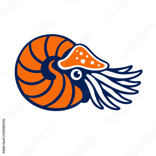 Orange Nautilus Shell Vector Illustration Flat Mascot Logo Design