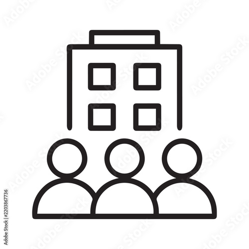 Corporate team and company building vector icon line art for business organization, group work and office structure