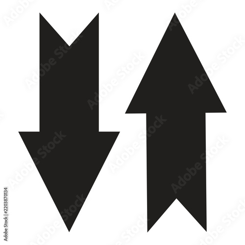 Up and Down Ribbon Arrow Icons, Vertical Direction Symbols for Navigation Markers and Scroll Actions