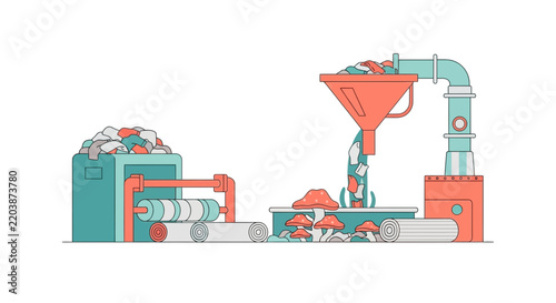 Sustainable Textile Recycling and Mycelium Fabric Production Vector Illustration