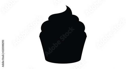 Black silhouette of a frosted cupcake on a white background silhouette