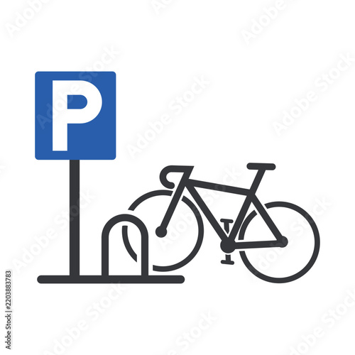 Isolated pictogram icon bicycle parking rack sign representing public bike station area location