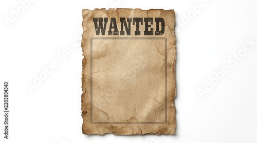 Blank wanted poster with space for design isolated on white