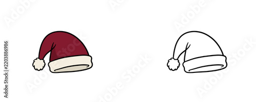 Nightcap hat vector illustrations in flat colored red with white pompon and black line art styles warm sleeping cap accessory for night clothing on white background