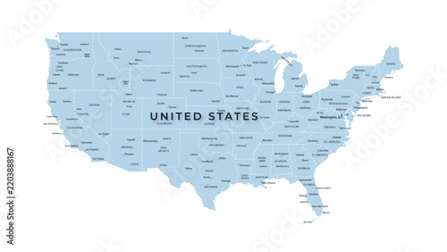 United States Vector Map With Cities and Capital Washington