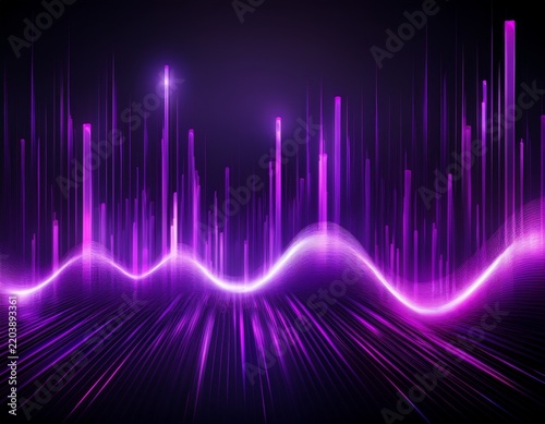 sound wave background purple digital music audio frequency voice waveform electronic radio signal color audio bars with glowing flares on black vertical light streaks abstract design