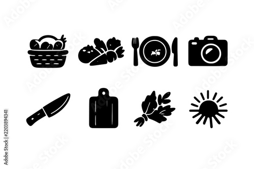 Farm Fresh Icons. Farm to table photography. Filled icon set of Farm to table photography: basket, fresh