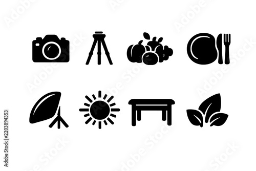 Seasonal Shoot Icons. Behind the scenes seasonal shoot. Filled icon set of Behind the scenes seasonal shoot: