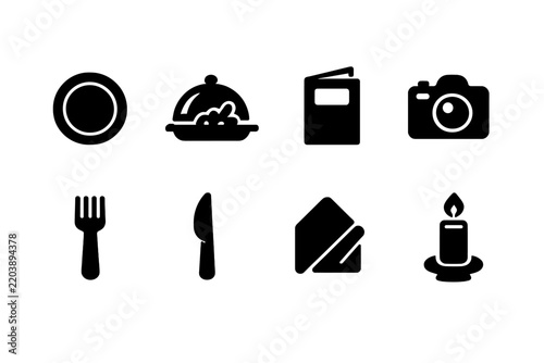 Seasonal Menu Icons. Seasonal menu photography. Filled icon set of Seasonal menu photography: plate, seasonal
