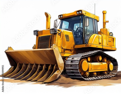 heavy yellow bulldozer construction vehicle with a large front blade industrial machinery concept isolated white background