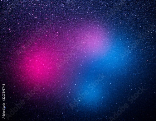 pink blue black illuminated spots on black grainy color gradient background noise texture effect copy space