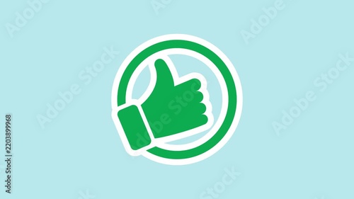 Approval and positive feedback sticker animation with a green thumbs up hand inside on a transparent background. Approval gesture positive. Seamless animated icon. 4K video overlay isolated element.