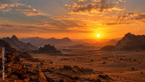 Dramatic Desert Mountain Landscape at Golden Sunset