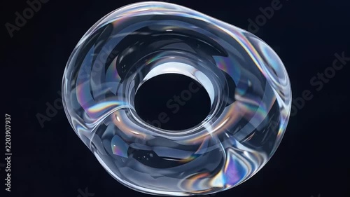 Iridescent liquid glass blob morphing and moving on dark background