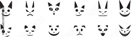 Halloween cat face icon set design vector art illustartor