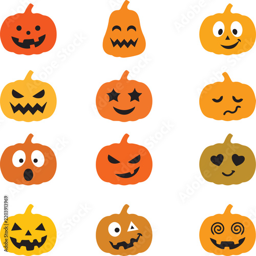 set of difference  halloween pumpkins vector art illustartor