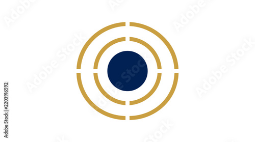Minimalist vector graphic featuring golden dashed concentric circles around a solid navy blue center point for modern design