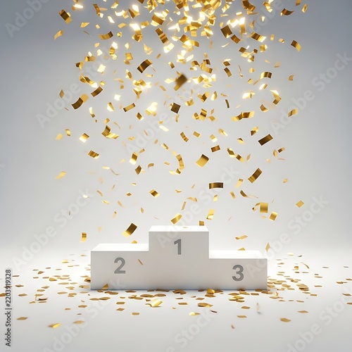 Winner podium with falling confetti
