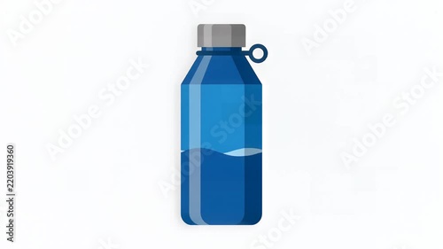 Minimalist flat design vector animation of a blue reusable water bottle