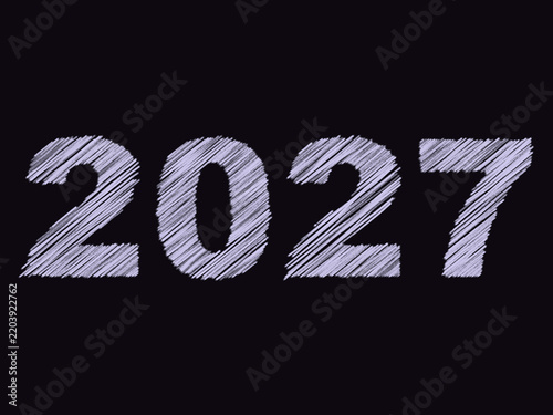 2027 happy new year pencil text on black background