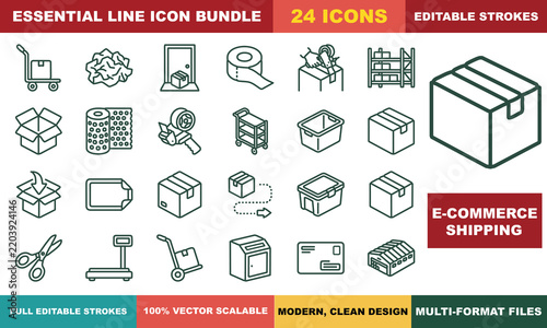 E-Commerce Shipping and Fulfillment Editable Stroke Vector Icon Set