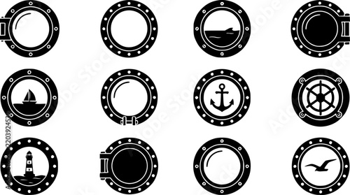 Porthole silhouette, Porthole svg, Cruise svg, Cruise ship svg, Boat porthole svg, Porthole clipart, Ship porthole clipart, Ship porthole window svg, Boat porthole silhouette set