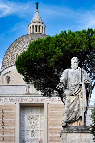 Saint Paul Statue With Basilica Facade
