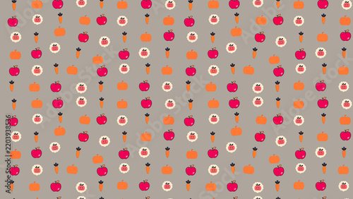 Pattern of apples, pumpkins, carrots, and smiling faces