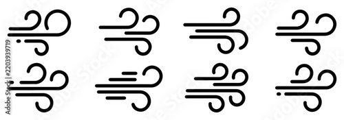 wind blow line icon set weather air symbols