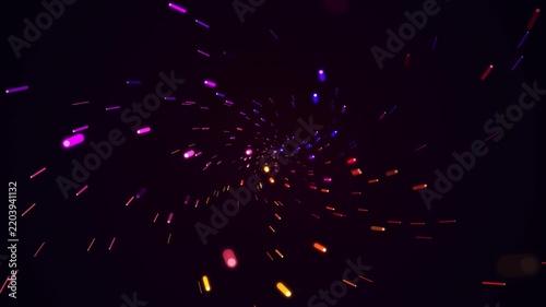 Abstract Neon Particles Swirling in a Dark Spiral Vortex