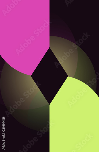 Abstract geometric composition featuring vibrant pink and green curved shapes against a dark backdrop transparent background