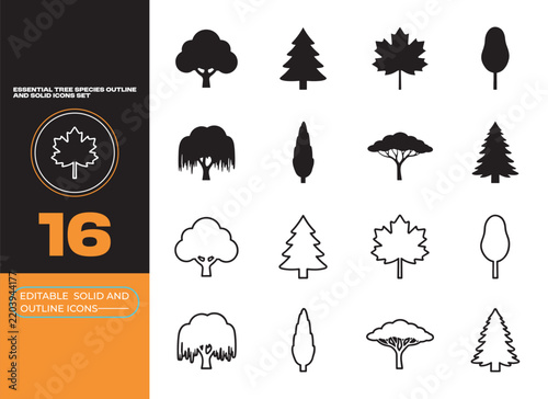 Essential Tree Species Forest Nature Gardening Outline Solid Icons