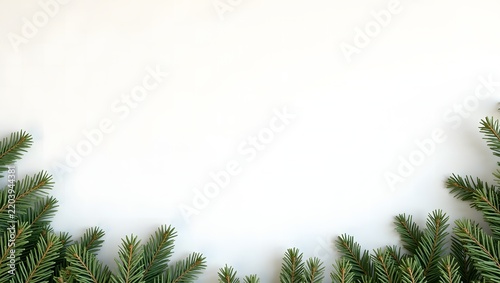 Minimal Christmas pine branch border on a clean white background with copy space.