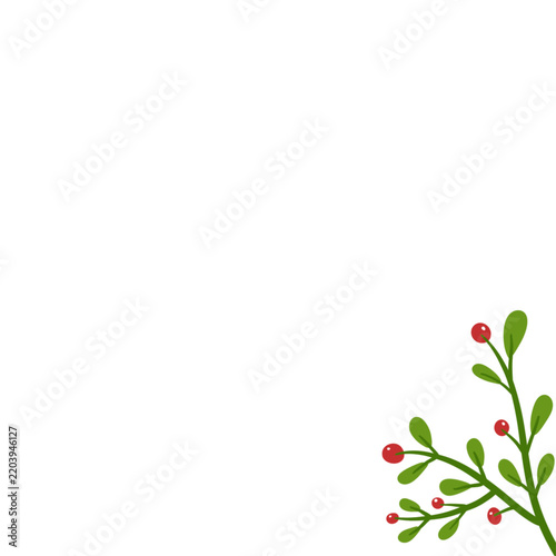 Hand drawn Christmas holly berry branch corner frame isolated on transparent background