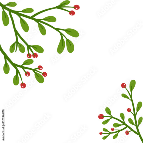 Hand drawn Christmas holly berry branch corner frame isolated on transparent background
