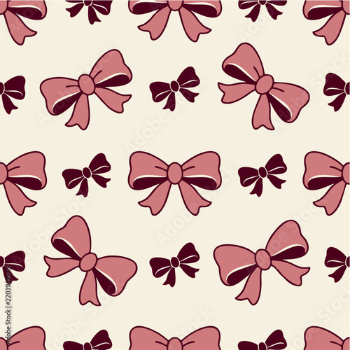 Dusty Pink and Burgundy Ribbon Bow Pattern on Ivory