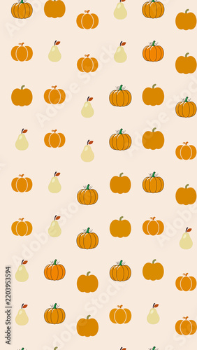 Seamless pattern of pumpkins and pears