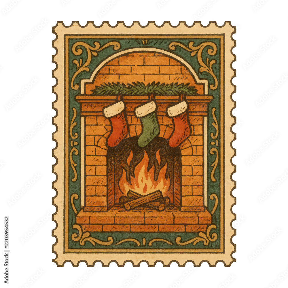 Obraz premium PNG Vintage festive fireplace illustration.